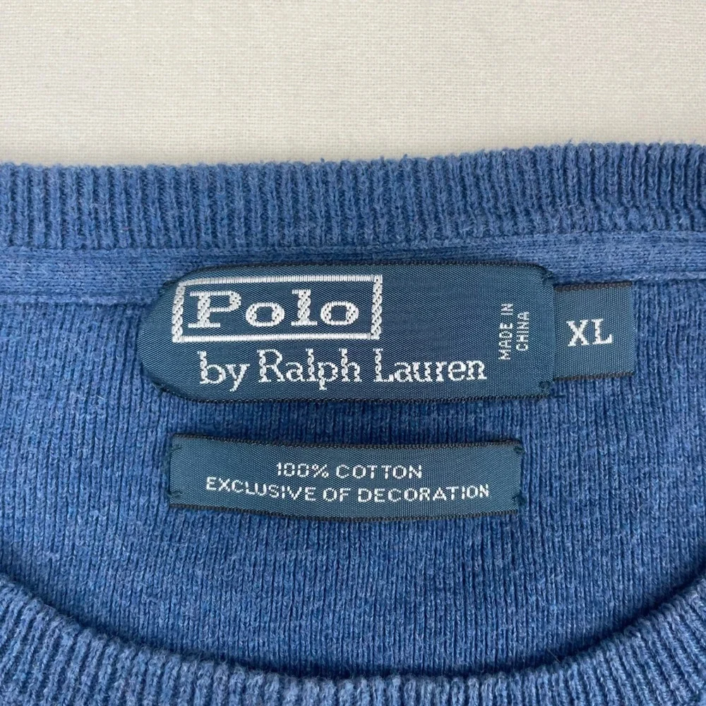 Polo Ralph Lauren Mens XL Blue Cotton Crewneck Sweater Red Pony Logo Knit